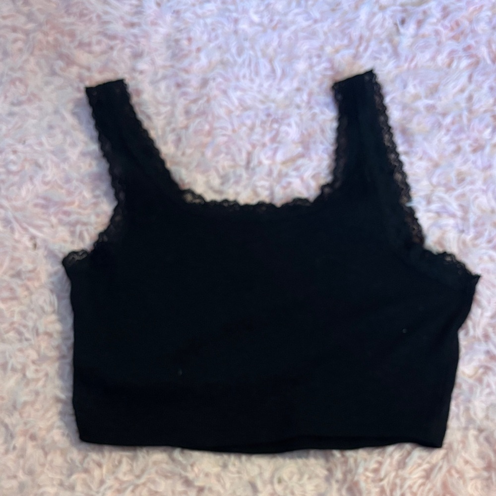 Aeropostale Black Lace Trim Crop Top